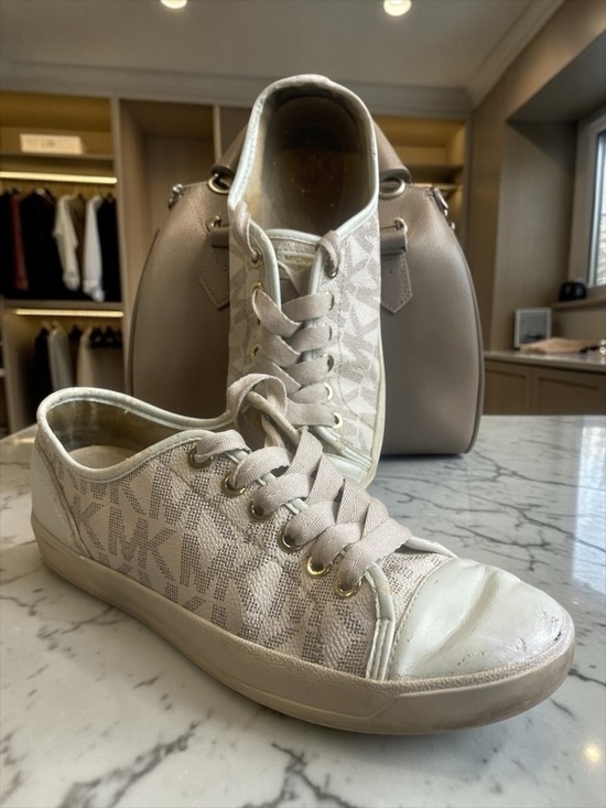 Michael Kors Shoes - Michael Kors MK Sneakers Monogram Tan Brown Low Top Women's Size 6